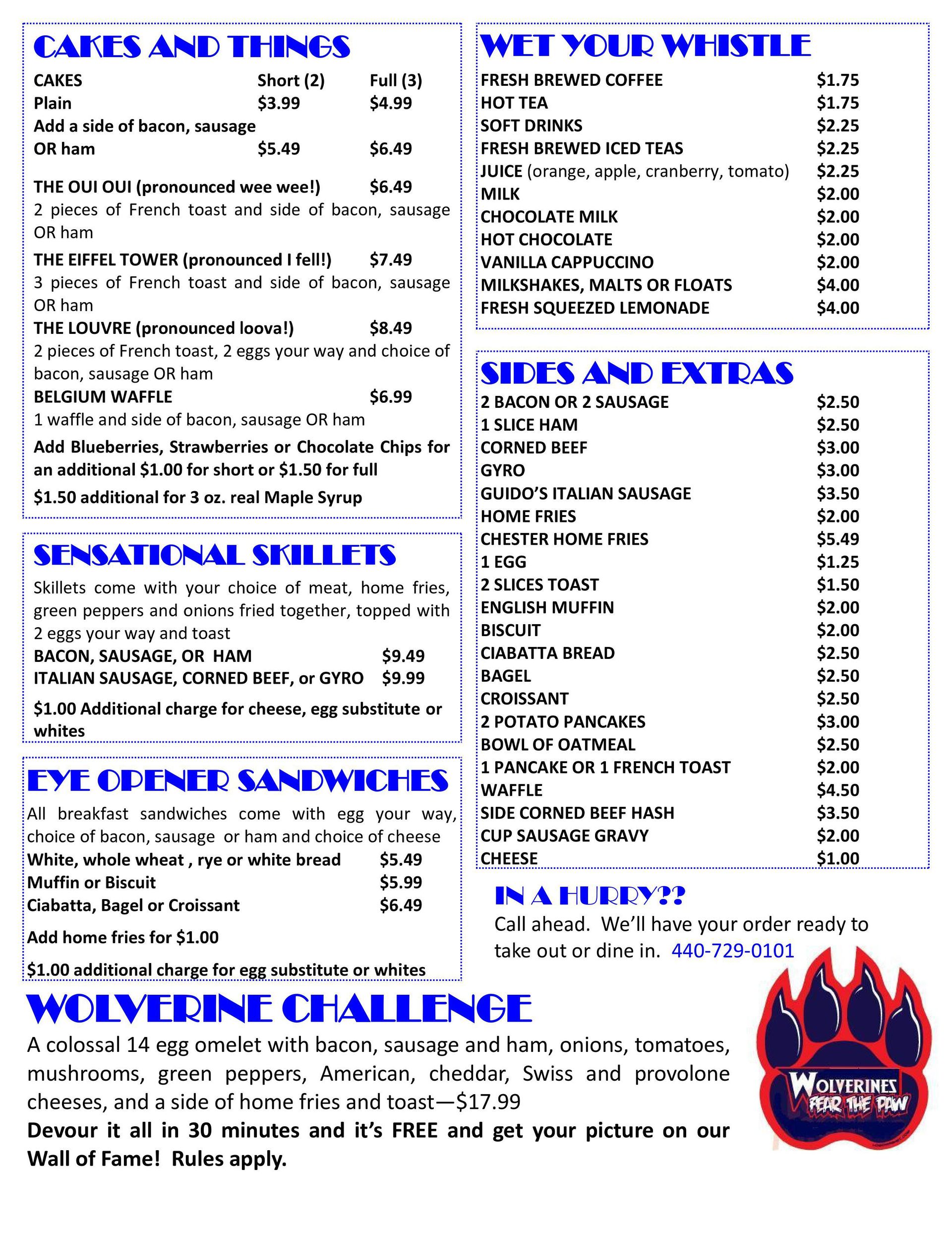 Rise And Dine Cafe Menu